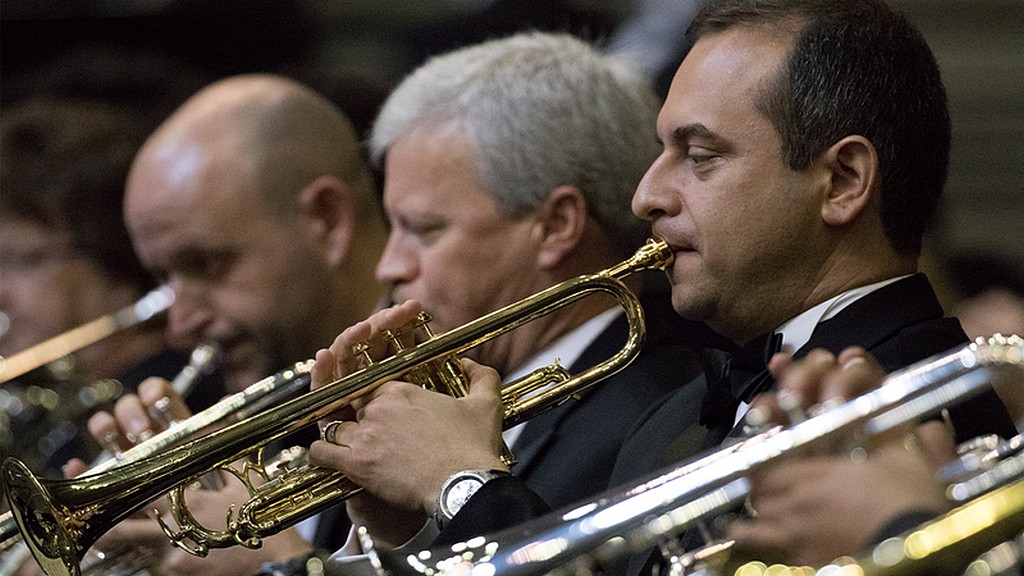 Группа Mass Brass играет "Фанфары хвалы". 60-я сессия Генеральной конференции Церкви адвентистов седьмого дня, Аламодом, Сан-Антонио, Техас, США, 2-11 июля 2015 года. [Josef Kissinger] / Adventist Media Exchange (CC BY 4.0)