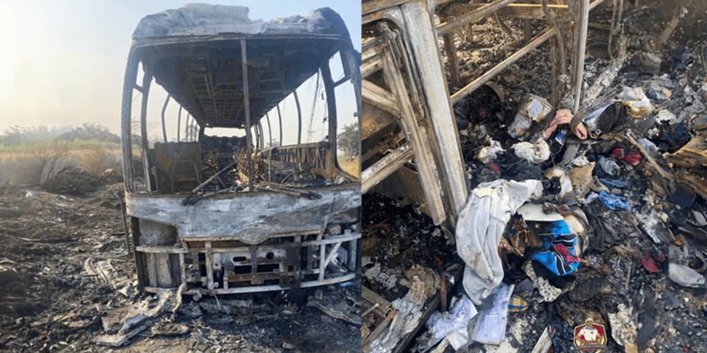 Когда их автобус сгорел на дороге, путешественники потеряли все свои вещи, но не пострадали. [Фото: Новости Западного Центрально-Африканского дивизиона]
